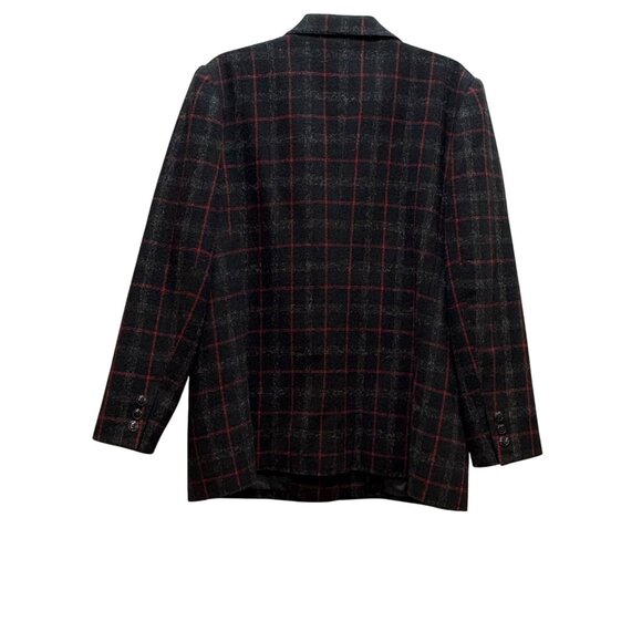 Vintage Womens Black Red Plaid Blazer Size 16 Collections Dark Academia Preppy - Picture 4 of 7